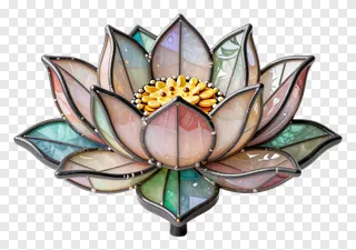 Stained glass lotus flower with colorful petals.