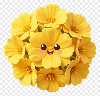 A cluster of bright yellow marigolds with a smiling face.