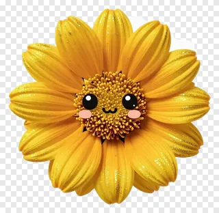 A smiling marigold flower with a glittery gold sheen.