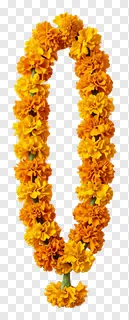 A circular garland of marigold flowers.
