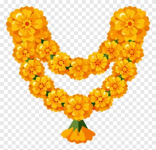 A heart-shaped marigold garland with a central drop.