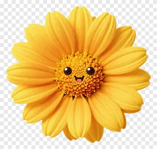 A smiling marigold flower with a glowing yellow gradient.