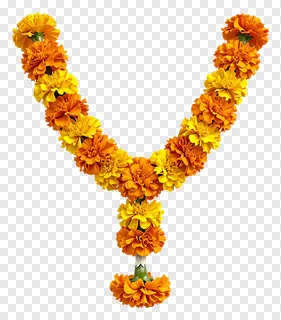 Y-shaped garland made of marigold flowers.