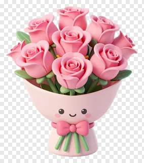 A cute pink rose bouquet in a smiling vase.