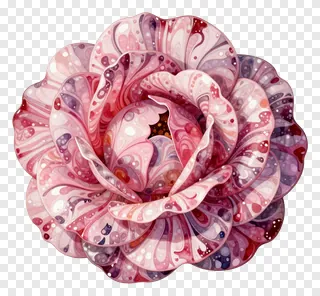 A glass marbled rose petal with pink and purple swirls.
