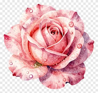 A pink rose with dew drops on its petals.