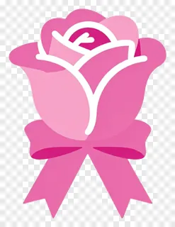 A pink rose with a ribbon tied around its stem.