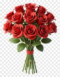 A bouquet of red roses with green stems.