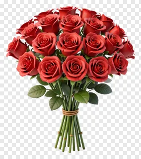 A bouquet of red roses bound with a bamboo wrap.