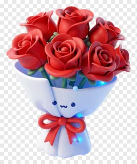 A 3D red rose bouquet with blue lights and a red bow.