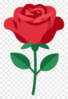 A red rose with green stem and leaves.