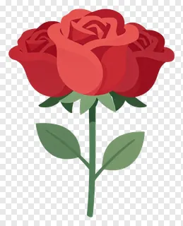 A red rose with green leaves and stem in flat vector style.