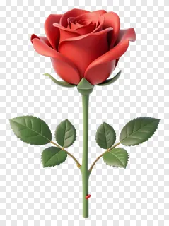 A red rose with green leaves on a stem.