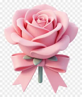 A 3D pink rose with a pink ribbon bow.