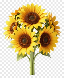 A 3D-rendered bunch of sunflowers with green stems and leaves.
