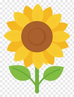 A cartoon sunflower with green leaves.