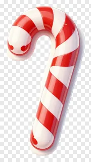 A red and white striped candy cane with a glossy finish.