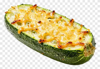 Baked zucchini with melted cheese topping.