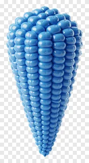 A blue 3D cornucopia filled with kernels.