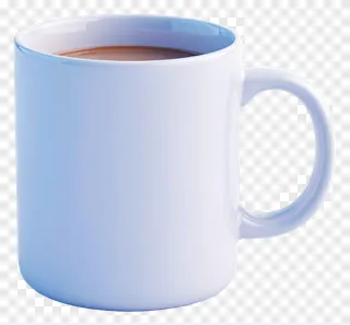 A blue gradient ceramic mug filled with hot chocolate.