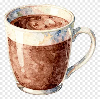 A watercolor mug with mottled glaze filled with hot chocolate.