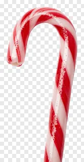 A red and white candy cane with sugar crystals.