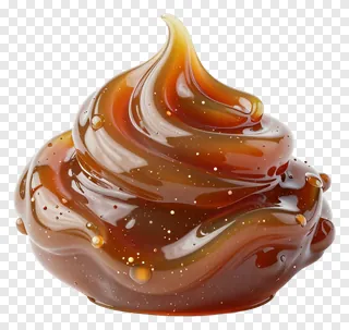 A swirl of glossy caramel sauce with sparkles.