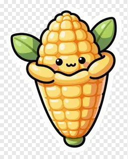 A cute cartoon corn cob with arms up and a smiling face.