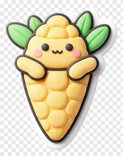 A cartoon corn cob with arms and a smiling face.
