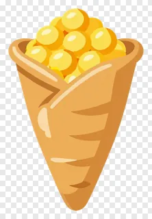 A cartoon cornucopia filled with golden corn.