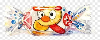 Candy wrapper with cartoon duck design.