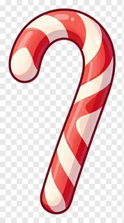 A red and white striped candy cane with a glossy finish.