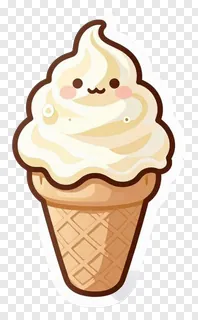 Smiling cartoon ice cream in a cone.