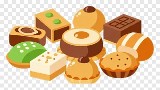 A cartoon-style assortment of Indian sweets.