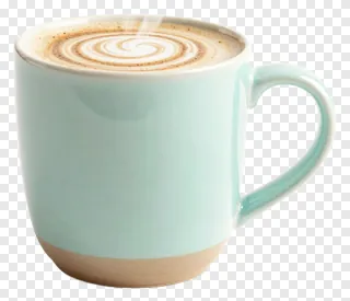 A ceramic mug with a cinnamon swirl design and mint green color.