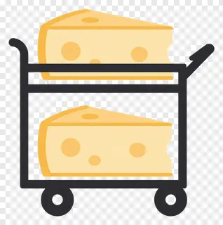 Cart holding two slices of cheese with holes.