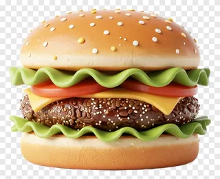 A 3D-rendered cheeseburger with toppings.