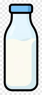 A classic glass milk bottle with a blue cap.