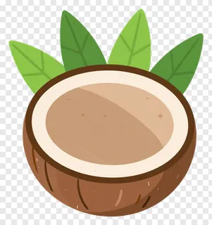 Coconut kalash with brown shell and green leaves.
