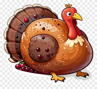 Cartoon turkey covered in cranberry sauce.