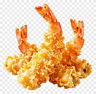 Crispy tempura shrimp with sesame seeds.