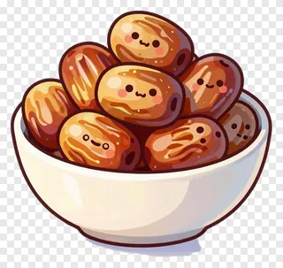 A bowl of cartoon dates with happy faces.
