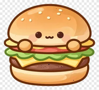 A cute cartoon cheeseburger with a smiling face.