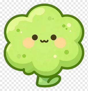 A cute, smiling broccoli character with rosy cheeks.