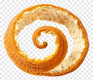 Spiral of dried citrus peel with textured orange rind.