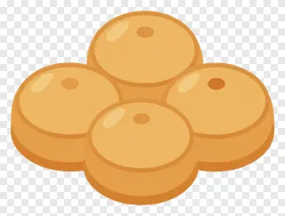 Five golden Durga Puja sweets in a cluster.