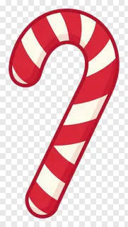 A red and white curved candy cane with glossy stripes.