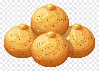 Four golden gujiya sweets stacked in a pyramid.