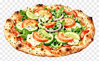 A colorful vegetable pizza with fresh toppings.