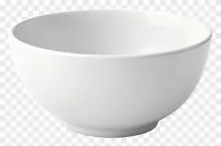 A white ceramic bowl with a smooth, glossy surface.
